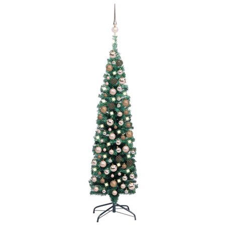 vidaXL Sapin de Noël artificiel mince pré-éclairé et boules vert 120cm
