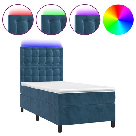 vidaXL Sommier tapissier matelas et LED Bleu foncé 100x200 cm Velours