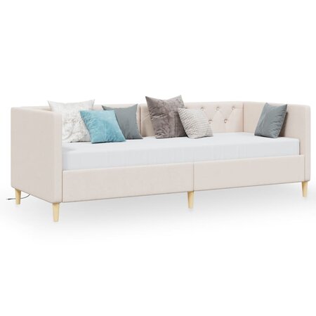 vidaXL Lit avec matelas et éclairage USB Crème Tissu 90x200 cm
