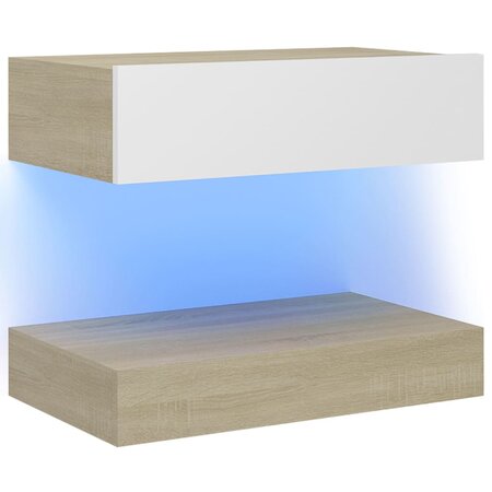 vidaXL Table de chevet Blanc et chêne sonoma 60x35 cm Aggloméré