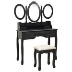 vidaXL Coiffeuse avec tabouret et miroir pliable en 3 Noir