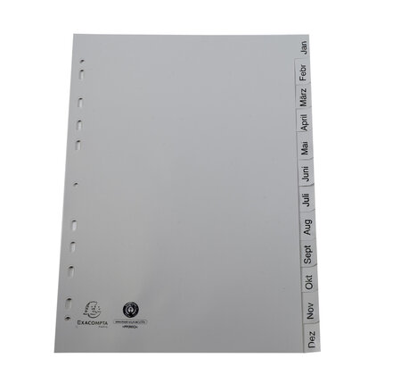 Intercalaires Imprimés Mensuels Pp Recyclé Gris - Januar-dezember(allemand) - 12 Positions - A4 - Gris - X 25 - Exacompta
