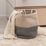Panier de rangement avec poignées en coton tressé bleu & beige 35 x Ø 30 cm