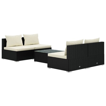 vidaXL Salon de jardin 5 Pièces avec coussins résine tressée noir