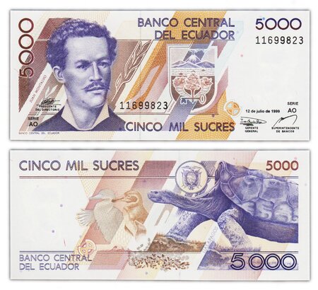 Billet de collection 5000 sucres 1999 equateur - neuf - p128c