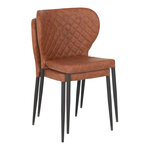 Chaise de salle à manger en cuir synthétique marron vintage avec pieds noirs