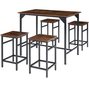 Tectake ensemble table de bistrot edinburgh 1 table + 4 tabourets de bar - bois foncé industriel