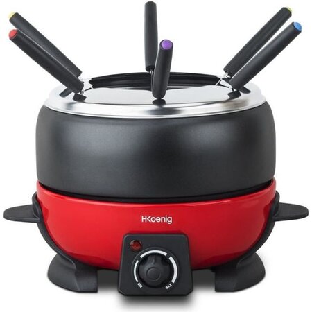 HKoeNIG ALP1800 - Fondue électrique 6 personnes - 2L - 800W - Thermostat réglable 25°C a 190°C - Caquelon amovible - Rouge et noir