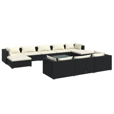 vidaXL Salon de jardin 11 Pièces avec coussins Noir Résine tressée