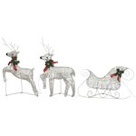 vidaXL Décoration de Noël Rennes avec traîneau 140 LED Extérieur Doré