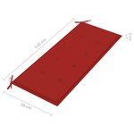 vidaXL Banc de jardin avec coussin rouge 120 cm Bois de teck massif