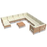 vidaXL Salon de jardin 12 Pièces avec coussins Marron miel Bois de pin
