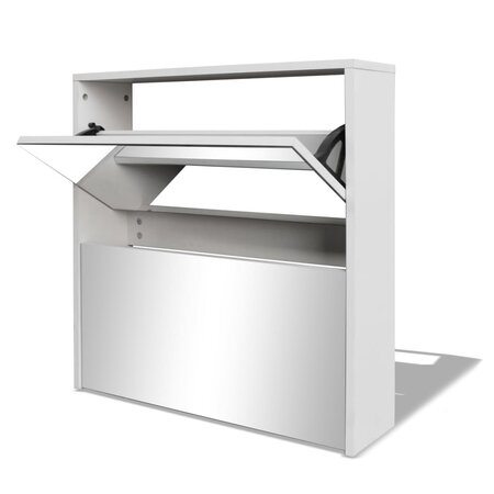vidaXL Meuble à chaussures 2 étages avec miroir 63 x 17 x 67 cm Blanc