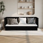 vidaXL Lit de jour Noir 90x200 cm Bois de pin massif