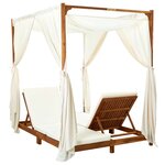 vidaXL Chaise longue double avec rideaux et coussins Bois d'acacia