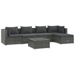 vidaXL Salon de jardin 6 Pièces avec coussins Résine tressée Gris