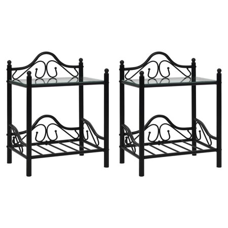 vidaXL Table de chevet 2 Pièces Acier et verre trempé 45x30 5x60 cm Noir