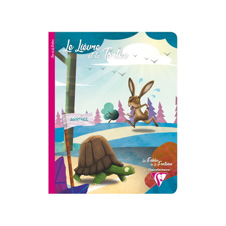 Cahier a5 - 17 x 22 cm - pages lignées + marge - le lievre et la tortue
