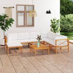 vidaXL Salon de jardin 8 Pièces avec coussins crème Bois de teck solide