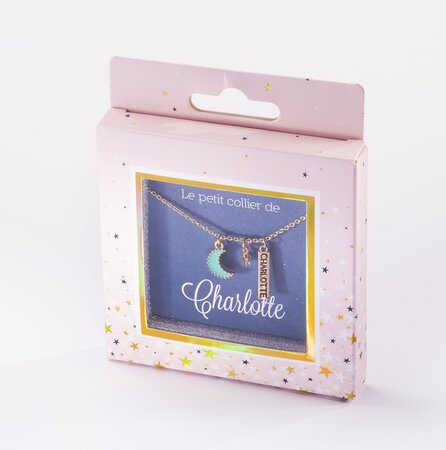 Collier prénom charlotte avec pendentif lune