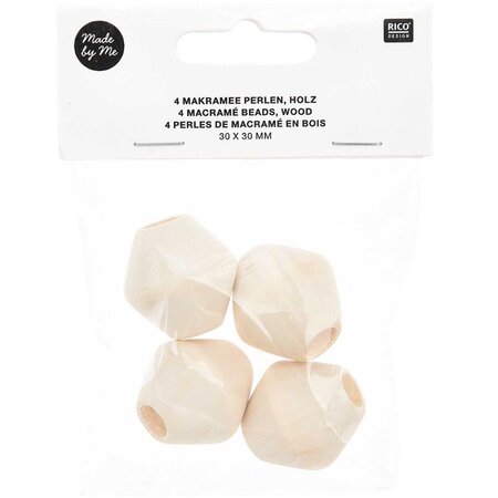 4 Perles toupies pour macramé - bois nature - 30 mm