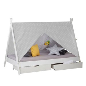 Lit d'enfant avec matelas Lit cabane Lit 90x200 cm Lit de tente en bois blanc avec tiroirs