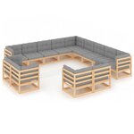 vidaXL Salon de jardin 13 Pièces avec coussins Bois de pin massif