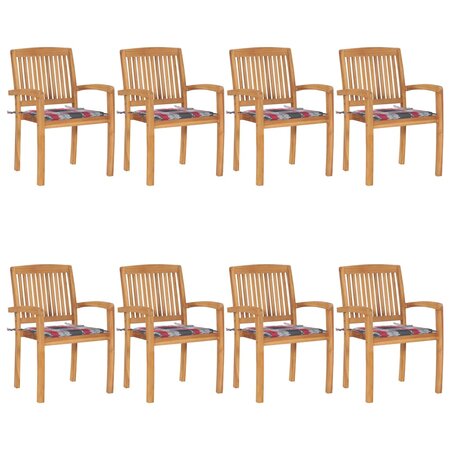 vidaXL Chaises de jardin empilables avec coussins 8 Pièces Teck solide