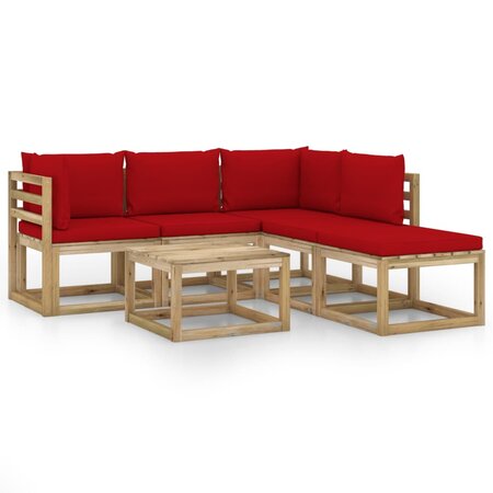 vidaXL Salon de jardin 6 Pièces avec coussins rouge