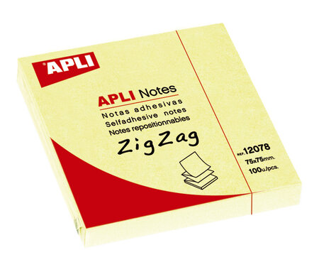 Bloc de 100 notes zig zag adhésif repositionnable 75 x 75 mm apli