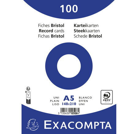 Paquet 100 Fiches Sous Film - Bristol Uni Non Perforé 148x210mm - Blanc - X 10 - Exacompta