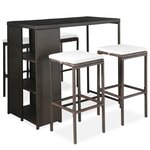 vidaXL Meuble de bar de jardin 5 Pièces et coussins Résine tressée Marron