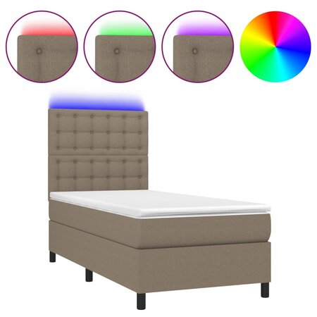 vidaXL Sommier tapissier avec matelas et LED Taupe 90x200 cm Tissu
