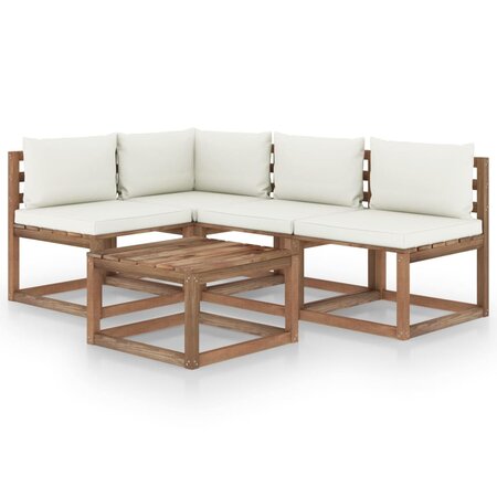 vidaXL Salon de jardin 5 Pièces avec coussins crème