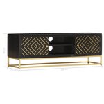 vidaXL Meuble TV Noir et doré 120 x 30 x 40 cm Bois massif de manguier
