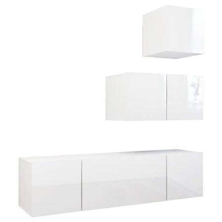vidaXL Ensemble de meuble TV 4 Pièces Blanc brillant Aggloméré