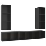 vidaXL Meubles TV muraux 4 Pièces Noir brillant Aggloméré
