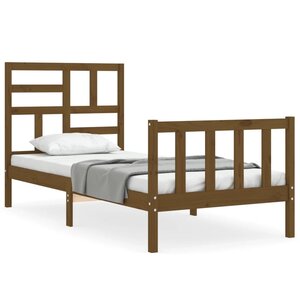 vidaXL Cadre de lit avec tête de lit marron miel simple bois massif