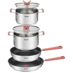 TEFAL G720S604 Batterie de cuisine 6 pieces empilables OPTI'SPACE - Tous feux dont induction - Manches fixes - Inox