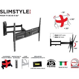 MELICONI 480983 Support mural TV inclinable et orientable SP 600 SDR PLUS grand angle pour TV de 50'' a 82''