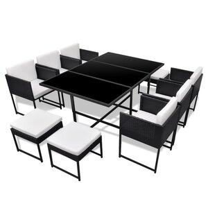 vidaXL Salon de jardin 11 Pièces avec coussins Résine tressée Noir