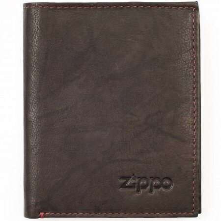 Porte-feuille zippo brun avec surpiqûres rouges