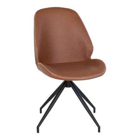 Chaise de salle à manger pivotante en polyester marron bouclé avec pieds noirs