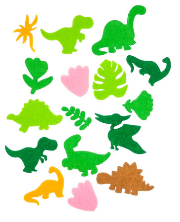 Stickers feutrine forme dinosaures et feuilles 17 pièces