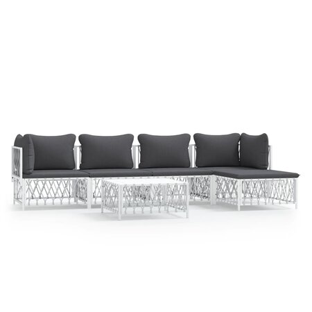 vidaXL Salon de jardin avec coussins 6 Pièces blanc acier