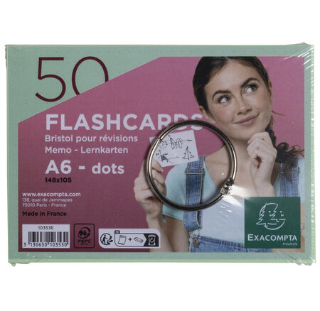 Paquet De 50 Flashcards Sous Film + Anneau - Bristol Dots Perforé - Format A6 - X 19 - Exacompta