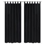 2 Pièces Rideau à Passant Micro Satin Noir 140 x 175 cm