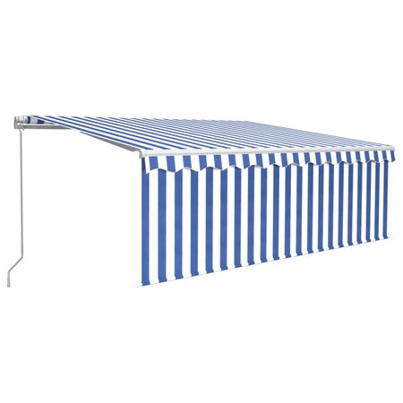 vidaXL Auvent manuel rétractable avec store 4 5x3 m Bleu et blanc