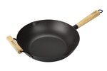 Wok avec poignée en bois et poignée auxiliaire - 33 cm - Compatible toutes plaques de cuisson