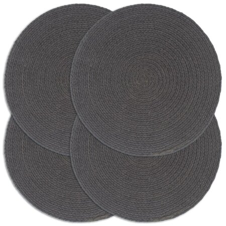 vidaXL Napperons 4 Pièces Gris foncé Plain 38 cm Rond Coton